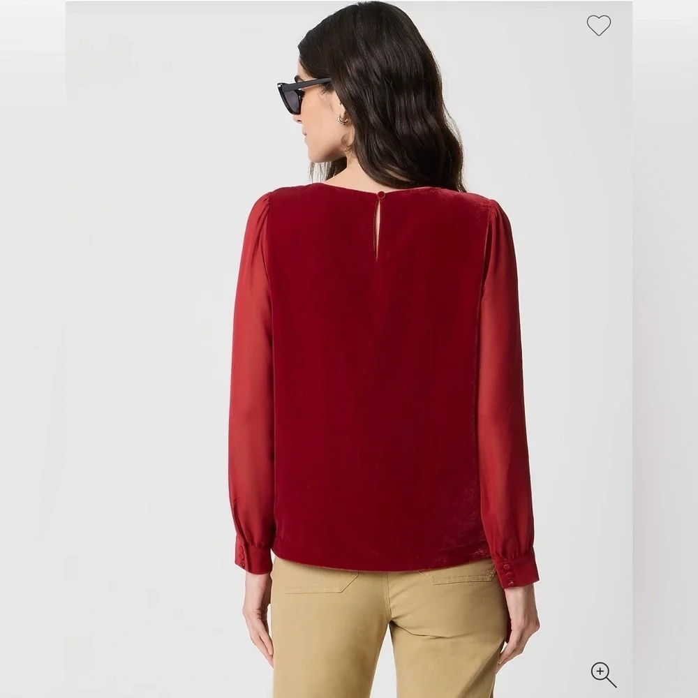 J. Crew Velvet Puff-Sleeve Top in Berry Sangria. Size Medium.